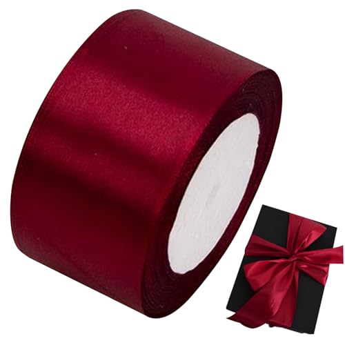 Dunkelrotes Band, 2 in x 25 Yards rotes Wired Band, Satinseide, DIY Cuttable für Geschenkverpackung, Handwerk, Blumensträuße Hochzeitsfeierdekoration von Meooyo