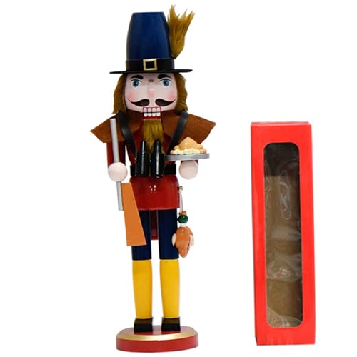 Meooyo Nussknacker -Weihnachtsdekoration, Hunter Nutcracker Holding Truthy Weihnachtsdekor, 15 Holzfiguren Festliche Erntedankfest für Regale und Tische von Meooyo