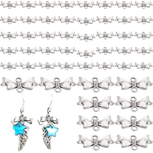Schmuckanschlüsse, 50pcs antike Silber -Bogenknoten -Charmanschlüsse, DIY -Schmuckzubehör für Ohrringe Armband Halskette von Meooyo