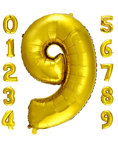 Meowoo Helium Luftballon Riesen Geburtstag 100CM Folienballon Zahl 0~9 XXL Geburtstag Party Dekoration Supplies Geburtstagsdeko (Gold- num 9) von Meowoo
