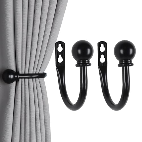 Meplait Curtain Holdbacks, 2 Pack Vorhang Krawatte Rücken Haken Wand montiert Vorhang Krawattenhalter Vorhanghalter für Vorhänge (Black) von Meplait