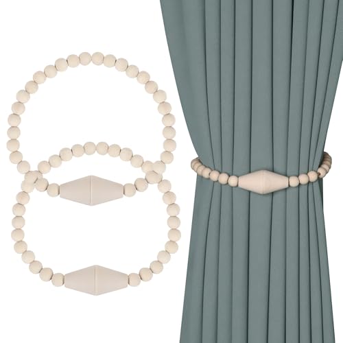 Meplait magnetische Vorhänge Haken, 2 Stücke mit Vorhängen Haken Holz Perlen Haken Bauernhaus Vorhänge Haken Boho Vorhänge Haken von Meplait