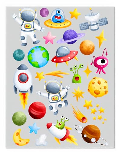 Astronaut Weltraum Bügelbilder-Set – Verschiedene Motive und Größen auf A4-Bogen – Zum Selbstgestalten von Textilien für Kinder & Erwachsene D57 von Merchfy