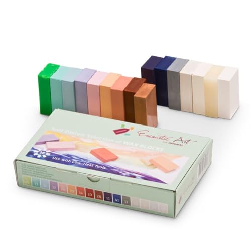 Encaustic Art Das Original – weiche Pastellauswahl, Set mit 16 Encaustic Wachsblock-Farben, ungiftig, Bienenwachs-Zubehör – handgefertigt in Deutschland von Mercurius