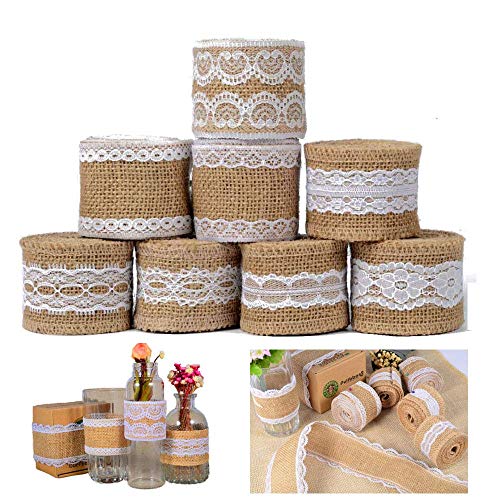 Juteband Mit Spitze,Mercy World 8X2M Juteband Spitzenband 8 Rolle Vintage Hessische Natürliche Sackleinen Band mit Weisse Spitzen für DIY Handwerk Hochzeit Party Weihnachten Deko Juteband Mit Spitze,Mercy World 8X2M Juteband Spitzenband 8 Rolle Vintage Hessische Natürliche Sackleinen Band mit Weisse Spitzen für DIY Handwerk Hochzeit Party Weihnachten Deko von Mercy World
