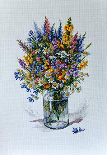 Merejka Der Distel-Blumenstrauß Kreuzstich-Set, Baumwolle, mehrfarbig, 29 x 30 cm von Merejka