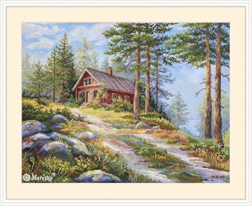 Merejka Kreuzstich-Set, rote Hütte im Wald Merejka Kreuzstich-Set, rote Hütte im Wald von Merejka
