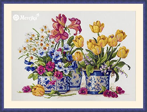 Merejka Kreuzstich Set Frühlingsblumen, Zählmuster, 26,5x35cm Merejka Kreuzstich Set Frühlingsblumen, Zählmuster, 26,5x35cm von Merejka