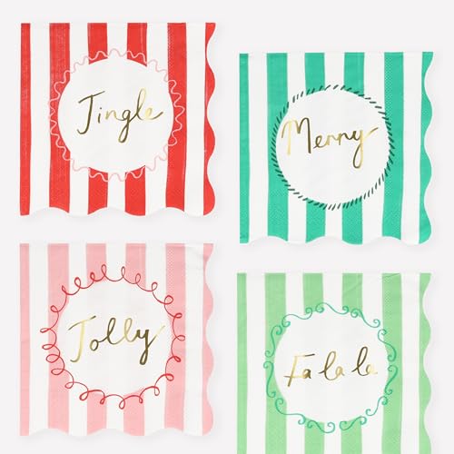Meri Meri Weihnachtspapierservietten (16 Stück), Quadratische Weihnachtsservietten Einweg, dickes & saugfähiges 3-lagiges Papier, gewellter Rand von Meri Meri