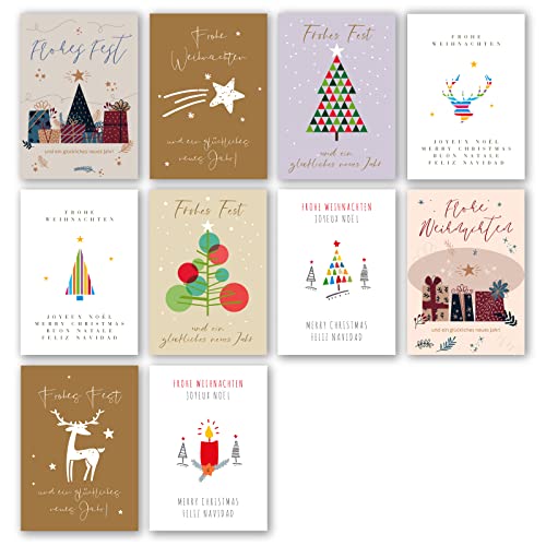 Meridian Design Weihnachtskarten, Klappkarten im 10er Set mit Briefumschlag, Grusskarte zu Weihnachten, 10 Weihnachtskarten in Premium Qualität, kreative Geschenkkarten von Meridian Design