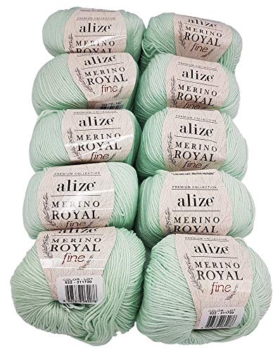 Merino Royal fine 10 x 50g Strickwolle Alize, 100% Merino Wolle, 500 Gramm Merinowolle einfarbig (Mint 522) von Merino Royal fine