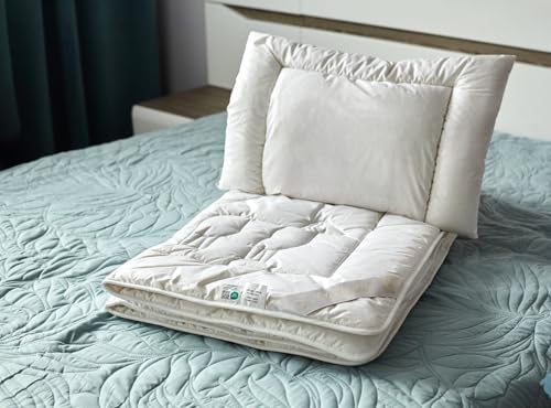 Merino Wool - Merino Woll Kindersteppbett-Set Basic, Standard 100 by Oeko-TEX, Baby Babybetten Set, medium Ganzjahresbettdecke Bettdecke und Flachkissen Kopfkissen (140 x 100 cm + Kissen 40/60cm) von Merino Wool
