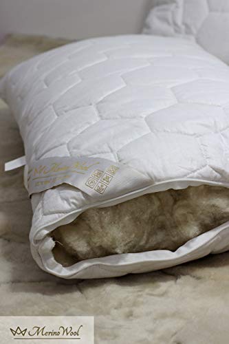 Merino Wool EIN Set aus Zwei Kissen zum Schlafen, Standardkissen, Natur - Baumwolle + Wolle. 1000 g pro Stück 45 x 75 cm von Merino Wool