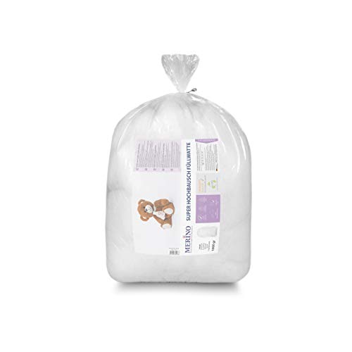 Merino® - Füllwatte 1 Kg Beutel - Füllmaterial Watte aus 100% Polyester - Hochwertige Füllwatte für Kuscheltiere - Bastelwatte formbeständig und extra flauschig - Kissenfüllung extra ergiebig von Merino