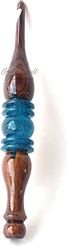 Merit wooden craft Handgefertigte Häkelnadeln, Kunstharz, Epoxidharz, Holzmischung, ergonomisch, weicher Griff, Strickgarn, verschiedene Größen, Häkelnadeln, 5 mm, Blau von Merit wooden craft