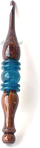 Merit wooden craft Handgefertigte (blau) Harz-Epoxid- und Holzmischung, ergonomisch, weicher Griff, Nadeln, Strickgewebe, Bastelgarn, verschiedene Größen, Häkelnadel (4,5 mm) von Merit wooden craft