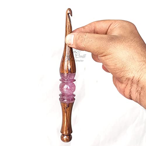 Merit wooden craft Handgefertigte Häkelnadeln, Kunstharz, Epoxidharz, Holzmischung, ergonomisch, weicher Griff, Strickgarn, verschiedene Größen, 4 mm von Merit wooden craft