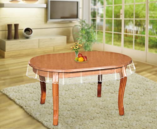 MeritMode Transparente ovale Vinyl-Tischdecke, transparente Tischdecke, wasserdicht, ovale Tischabdeckung, Schutz, elastisches Spitzenrand-Design, 137 x 183 cm von MeritMode