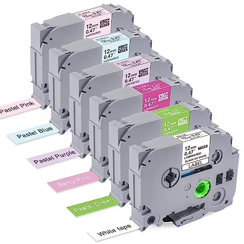 Meritom Kompatibel Brother P-Touch Pastell Bunt Bänder für Brother P Touch Beschriftungsgerät Bänder 12mm, Laminiertes Schriftband für Brother PTouch Cube 1010 H100lb H110 H105 H107b D210, 6er-Pack Meritom Kompatibel Brother P-Touch Pastell Bunt Bänder für Brother P Touch Beschriftungsgerät Bänder 12mm, Laminiertes Schriftband für Brother PTouch Cube 1010 H100lb H110 H105 H107b D210, 6er-Pack von Meritom