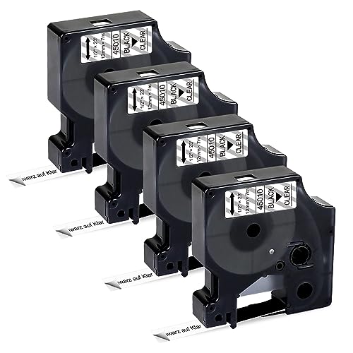 Meritom Kompatibles für Dymo D1 Etikettierband Transparent Ersatz für Dymo D1 12mm Schriftbänder 12mm x 7m Schwarz auf Klar 45010 S0720500, für LabelManager 160 210D 360D 420P Labelpoint 100 150, 4P Meritom Kompatibles für Dymo D1 Etikettierband Transparent Ersatz für Dymo D1 12mm Schriftbänder 12mm x 7m Schwarz auf Klar 45010 S0720500, für LabelManager 160 210D 360D 420P Labelpoint 100 150, 4P von Meritom