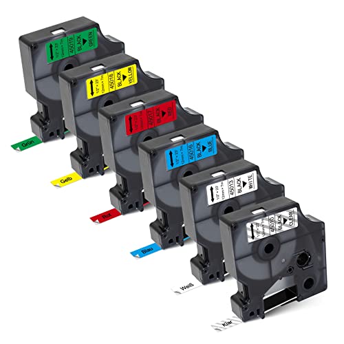 Meritom 6X Kompatibel D1 Etikettenband für DYMO D1 12mm Schriftbänd 45010 45013 45016 45017 45018 45019 Schwarz auf Klar/Weiß/Rot/Gelb/Blau/Grün für DYMO LabelManager 160 200 210D 280, 12mm x 7m Meritom 6X Kompatibel D1 Etikettenband für DYMO D1 12mm Schriftbänd 45010 45013 45016 45017 45018 45019 Schwarz auf Klar/Weiß/Rot/Gelb/Blau/Grün für DYMO LabelManager 160 200 210D 280, 12mm x 7m von Meritom