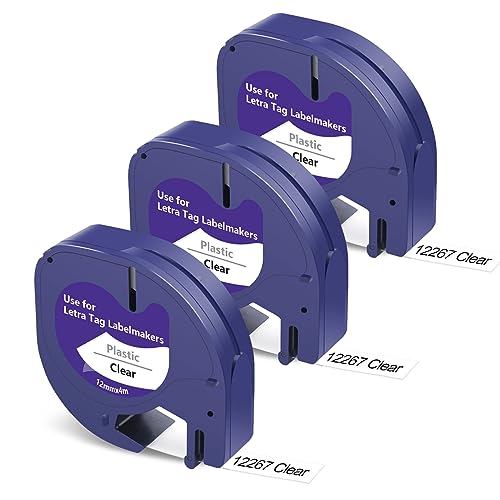 Meritom Kompatibel für Dymo Etikettenband Transparent als Ersatz für Dymo LetraTag Plastic Clear 12mm x 4m Etikettenband, 12267 S0721530 Letratag Clear Bänder für Letratag XR XM LT-100H LT-100T 3Pack von Meritom