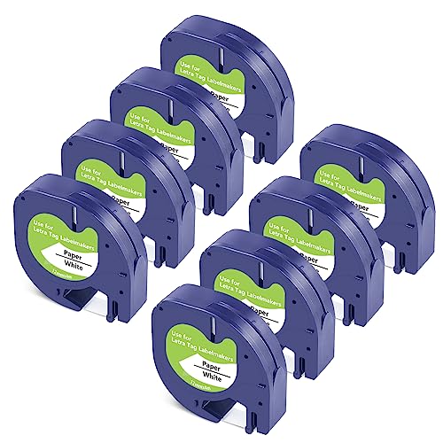 Meritom Kompatibel für Dymo Letratag Papier Weiß Etikettenband, Schwarz auf Weiß Schriftband 91220 91200, für Dymo Letratag XR LT-200B LT100h LT100T LT110T Beschriftungsgerät, 12mm x 4m, 8er Pack Meritom Kompatibel für Dymo Letratag Papier Weiß Etikettenband, Schwarz auf Weiß Schriftband 91220 91200, für Dymo Letratag XR LT-200B LT100h LT100T LT110T Beschriftungsgerät, 12mm x 4m, 8er Pack von Meritom
