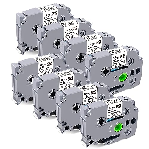 TZe-231 TZe231 TZ-231 Aze231 Tape Ersatz für Brother Schriftdruckerband 12mm 0,47 laminiertes TZ Klebeband schwarz auf weiß für Brother P-Touch Etikettenmacher H100LB H101C H105 H110 H11 07B H1 08GT D200, 8 Stück von Meritom