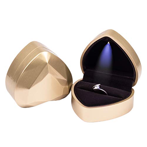 Merkts Herzförmige Ringbox, Samt-Ringbox, Antrags-Ringbox mit LED-Licht, tragbare Schmuck-Aufbewahrungsbox, verwendet für Geschenk/Zeremonie/Antrag/Verlobung/Hochzeits-Schmuckschatulle (Gold) von Merkts