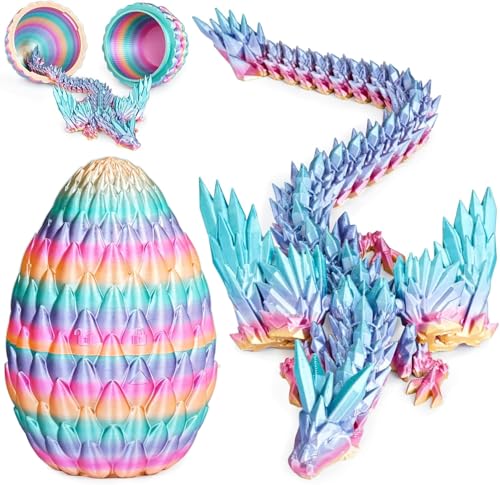 3D Gedrucktes Drachenei mit Drache mit Flügeln, 22CM Fliegender Drachen Spielzeug, Drache im Ei und Ewegliche Gelenke Kristall Drache mit drei Magnetverschlüssen, Schreibtisch Dekoration (Bunt) von Merrwon