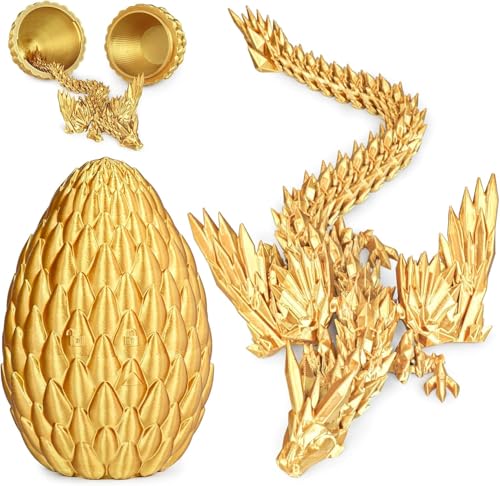 3D Gedrucktes Drachenei mit Drache mit Flügeln, 22CM Fliegender Drachen Spielzeug, Drache im Ei und Ewegliche Gelenke Kristall Drache mit drei Magnetverschlüssen, Schreibtisch Dekoration (Gold) von Merrwon