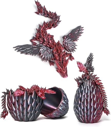 3D Gedrucktes Drachenei mit Drache mit Flügeln, 22CM Fliegender Drachen Spielzeug, Drache im Ei und Ewegliche Gelenke Kristall Drache mit drei Magnetverschlüssen, Schreibtisch Dekoration (Schwarz-Rot) 3D Gedrucktes Drachenei mit Drache mit Flügeln, 22CM Fliegender Drachen Spielzeug, Drache im Ei und Ewegliche Gelenke Kristall Drache mit drei Magnetverschlüssen, Schreibtisch Dekoration (Schwarz-Rot) von Merrwon