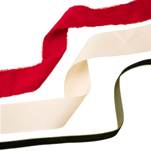 Merry Market Geschenkband-Set für Weihnachten, 3 Rollen, insgesamt 60 m, roter ausgefranster Samt, cremefarbenes Ripsband und grüner Samt, minimalistische Weihnachtsbänder von Merry Market (Paket 3) Merry Market Geschenkband-Set für Weihnachten, 3 Rollen, insgesamt 60 m, roter ausgefranster Samt, cremefarbenes Ripsband und grüner Samt, minimalistische Weihnachtsbänder von Merry Market (Paket 3) von Merry Market
