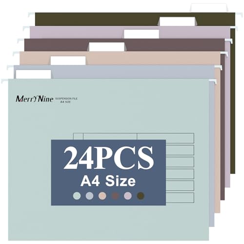 MerryNine A4-Hängemappen, 24 Stück, Aktenschrank, Hängemappen mit Registern und Karteneinsätzen, für Schule, Zuhause, Arbeit, Büro, Organisation (MixedColor6, A4) von MerryNine