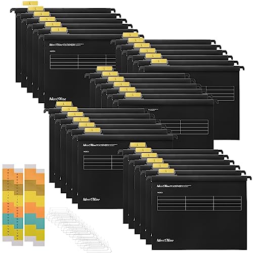 MerryNine Hängemappen, A4, 30 Stück, Polypropylen-Aktenschrank, Hängemappen mit Registerkarten und Karteneinsätzen, für Schule, Zuhause, Arbeit, Büro, Organisation (30, schwarz), MN-HFFL-30-001 von MerryNine