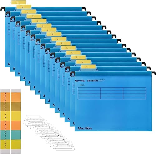 MerryNine A4-Hängemappen,Polypropylen-Aktenschrank, Hängemappen mit Tabs und Karteneinsätzen, für Schule, Zuhause, Arbeit, Büro, Organisation (1, Blau) von MerryNine