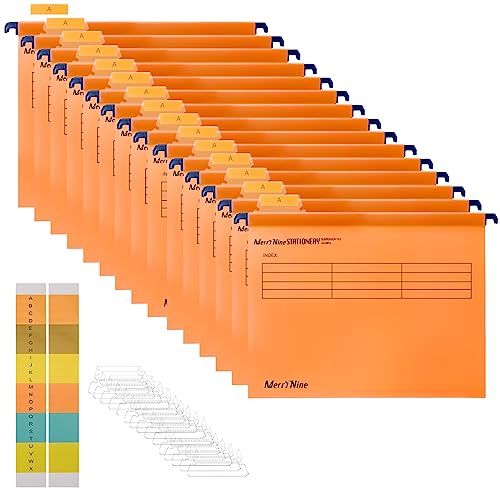 MerryNine A4-Hängemappen,Polypropylen-Aktenschrank, Hängemappen mit Tabs und Karteneinsätzen, für Schule, Zuhause, Arbeit, Büro, Organisation (1, Orange) von MerryNine