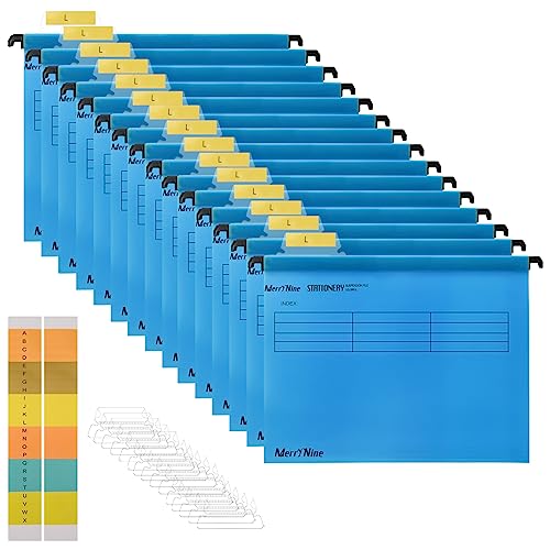 MerryNine FoolsCap Hängemappen für Kanzleipapier, Polypropylen, mit Registern und Karteneinsätzen, für Schule, Zuhause, Arbeit, Büro, Organisation (410 x 255 mm), Blau, 15 Stück von MerryNine