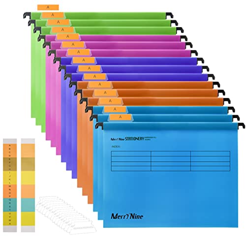 MerryNine Hängemappen, FoolsCap, Polypropylen, Hängemappen mit Tabs und Karteneinsätzen für Schule, Zuhause, Arbeit, Büro, Organisation (410 x 255 mm) von MerryNine