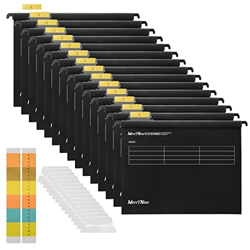 MerryNine Hängemappen, Kanzleipapier, 15 Stück, Polypropylen-Aktenschrank, Hängemappen mit Reitern und Karteneinsätzen, für Schule, Zuhause, Arbeit, Büro, Organisation (410 x 255 mm) (schwarz) von MerryNine