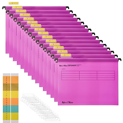 MerryNine Hängemappen, Polypropylen-Aktenschrank, Hängemappen mit Registerkarten und Karteneinsätzen, für Schule, Zuhause, Arbeit, Büro, Organisation (410 x 255 mm), Rosa, 15 Stück von MerryNine