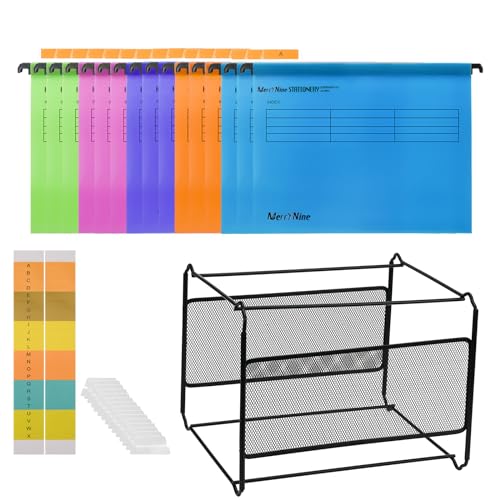 MerryNine Hängemappen und Rahmen, A4-Hängemappen, 15 Stück, 5 Farben, mit Registern und Karton, schwarzes Metallgeflecht, A4-Hängemappe, Schreibtisch-Hängemappe, Ordner, Organizer MerryNine Hängemappen und Rahmen, A4-Hängemappen, 15 Stück, 5 Farben, mit Registern und Karton, schwarzes Metallgeflecht, A4-Hängemappe, Schreibtisch-Hängemappe, Ordner, Organizer von MerryNine