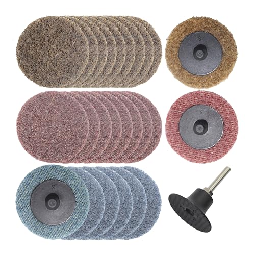 Merryland Vliesscheibe 50mm für Stabschleifer, 50 mm Gemischt Schnellwechselscheibe 25 Stück Mit 6mm Schaft, Vliesschleifblatt Vliesronden Schnellspannscheibe Farbe Rost Metall Stahl, DGTAA27C4 von Merryland