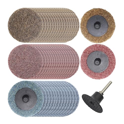 Merryland Vliesscheibe 50mm für Stabschleifer, 50 mm Gemischt Schnellwechselscheibe 50 Stück Mit 6mm Schaft, Vliesschleifblatt Vliesronden Schnellspannscheibe Farbe Rost Metall Stahl, DGTAA52C4 von Merryland