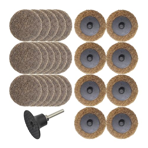 Merryland Vliesscheibe 50mm für Stabschleifer, 50 mm Grob Schnellwechselscheibe 25 Stück Mit 6mm Schaft, Vliesschleifblatt Vliesronden Schnellspannscheibe Farbe Rost Metall Stahl, DGTAA27C1 von Merryland