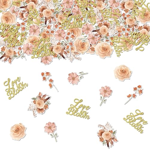 200 Stück "Love in Bloom"-Konfetti, florale Wildblumen-Brautparty-Dekorationen, Pfirsich-Terrakotta, Champagner, Herbstdekoration für Frauen, Blumenmotto, Brautparty, Hochzeit, Verlobung von Merrystorm
