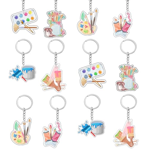 24 Stück Kunstmal-Schlüsselanhänger, Partyzubehör, Spritzpalette, Pinsel, Acryl-Schlüsselanhänger, Kunstmalerei, Schlüsselanhänger, Geschenke, Zubehör für Kinder, Künstler, Geburtstag, Party von Merrystorm