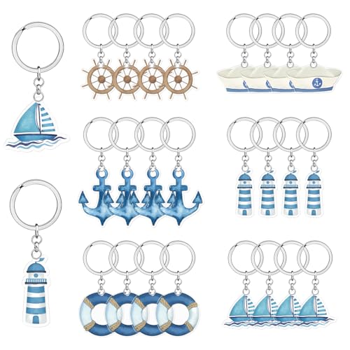 24 Stück nautische Schlüsselanhänger, Matrosen-Thema, Geburtstagsparty-Dekorationen, Acryl, Ozean, Partyzubehör, Ruder, Anker, Leuchtturm, Segelboot, Rettungsring, Schiff, Schlüsselanhänger für 24 Stück nautische Schlüsselanhänger, Matrosen-Thema, Geburtstagsparty-Dekorationen, Acryl, Ozean, Partyzubehör, Ruder, Anker, Leuchtturm, Segelboot, Rettungsring, Schiff, Schlüsselanhänger für von Merrystorm