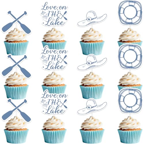 36pcs Liebe auf dem See Cupcake Toppers, Bachelorette Dekorationen Camp Party Toppers für Frauen Hochzeit Braut Dusche Verlobungsdekorationen Zubehör von Merrystorm
