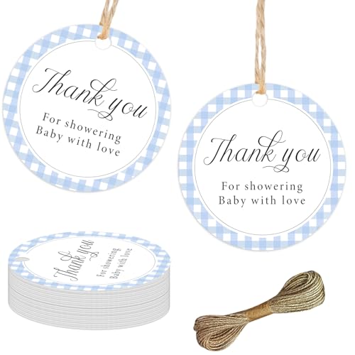 50pcs Blue Gingham Thank You Tags Blue Gingham Baby Dusche Favor Tags mit String Klassisches elegantes Geschenk Rundes Etikett für schwangere Frauen 50pcs Blue Gingham Thank You Tags Blue Gingham Baby Dusche Favor Tags mit String Klassisches elegantes Geschenk Rundes Etikett für schwangere Frauen von Merrystorm